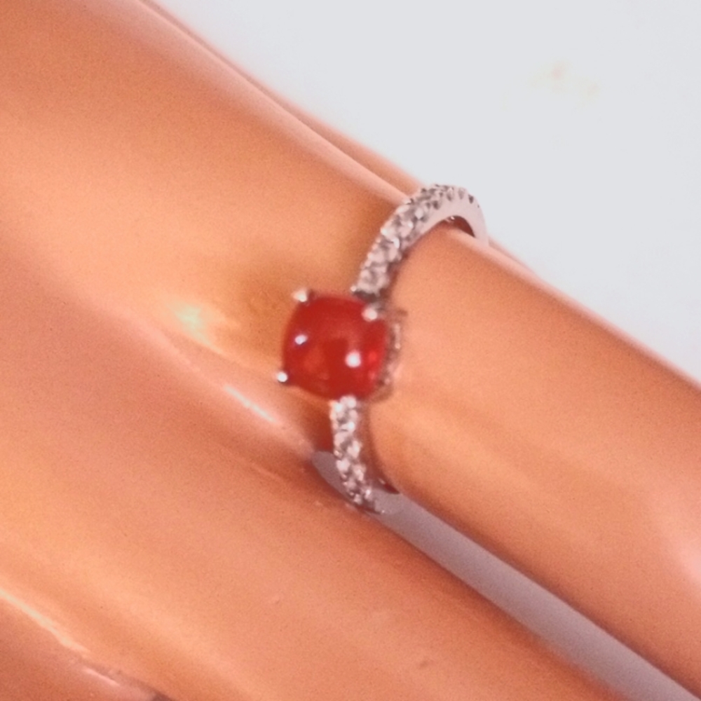Vtg Real Ss Carnelian & Sapphire Ring - image 2